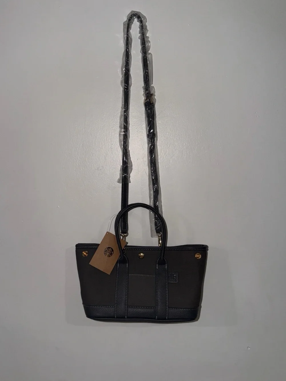 Starbucks gray Canvas Tote Handbag with Black Trim